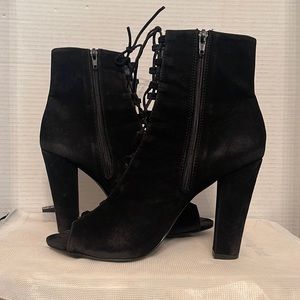 Black  Peep toe chunky heel ankle boots